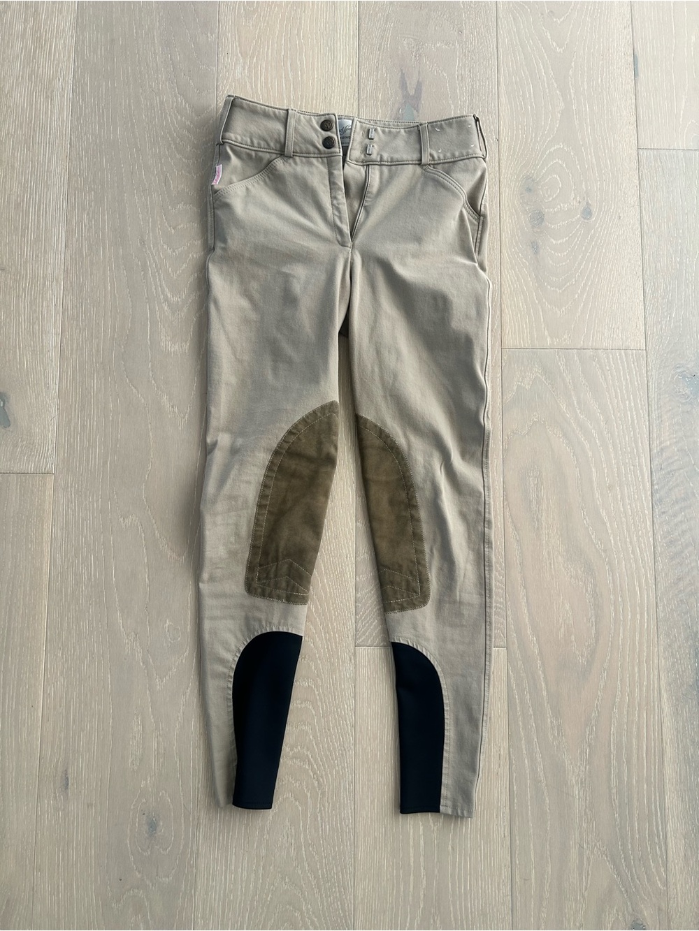 Tailored sportsman trophy hunter riding breeches front zip tan midrise boot sock